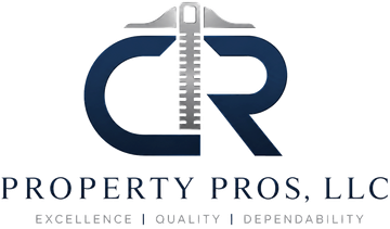 Property Pros LLC logo with blue and gray house and zipper icon, tagline “Excellence | Quality | Dependability”