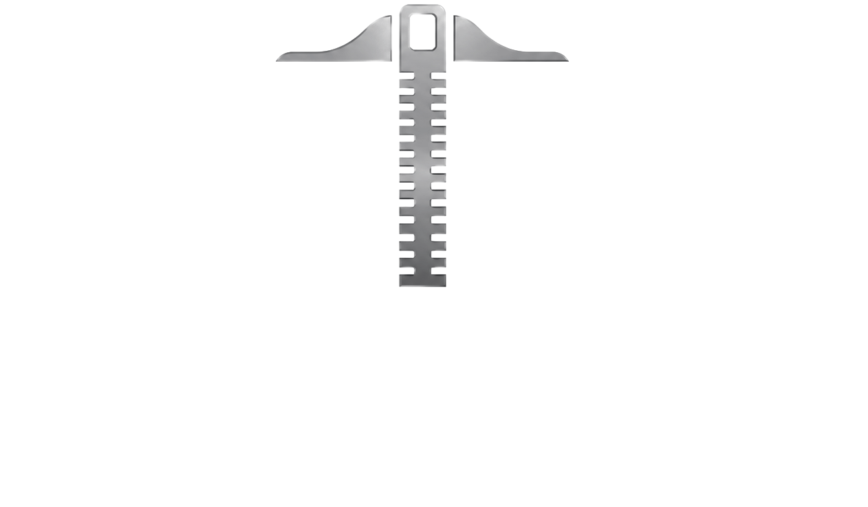 Gray zipper icon centered on a white background, partially unzipped at the top