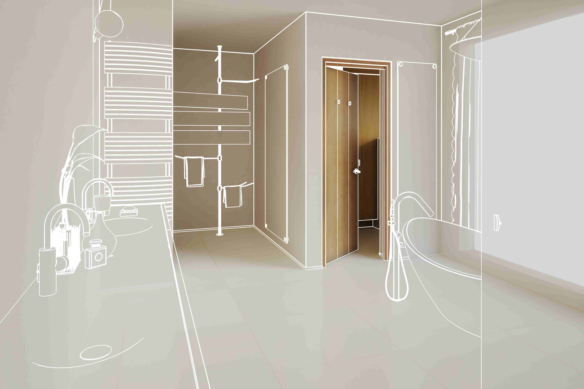An outine for a bathroom remodel