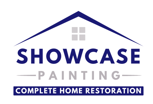 Showcase Painting logo with blue roof icon and “Complete Home Restoration” tagline