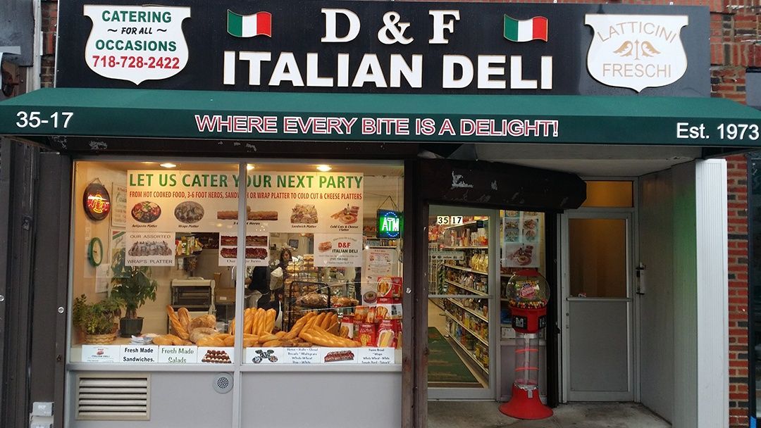 A store front with a sign that says D & F Italian Deli