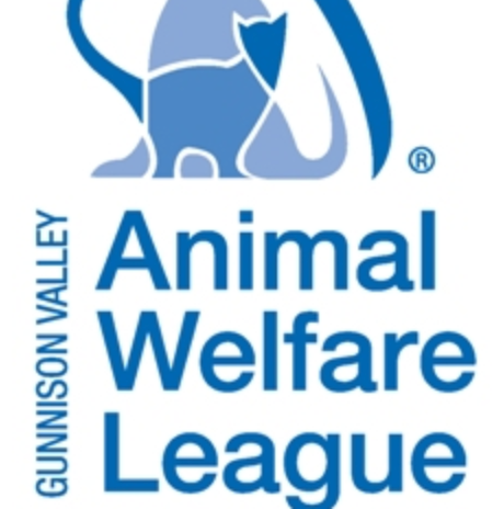 Gunnison Valley Animal Welfare League logo with blue cat and dog silhouette and text