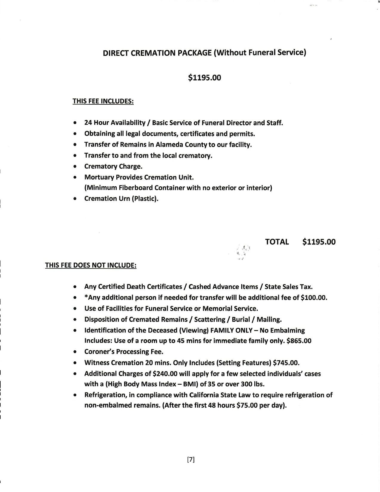 A white page with dense black text listing project requirements and a total at the bottom.