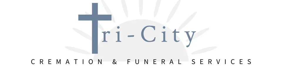 Tri-City Cremation & Funeral Services logo with a blue cross and gray text on a white background