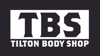 A black and white logo for tbs tilton body shop