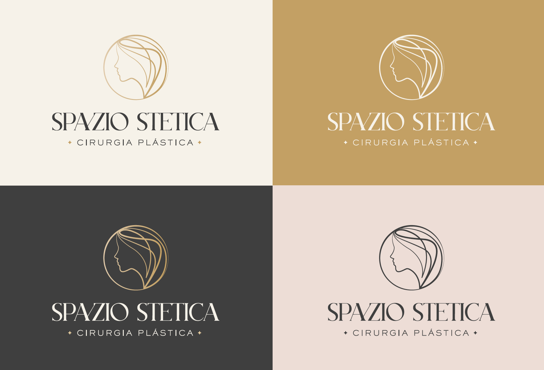 Um conjunto de quatro logotipos diferentes para spazio stetica