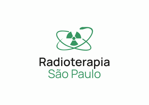 Logotipo da Radioterapia São Paulo, com símbolo de radiação e linhas orbitais, em verde.