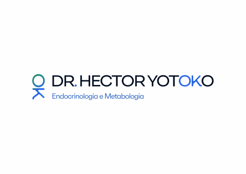 Logotipo do Dr. Hector Yotoko, endocrinologista, com texto e imagem azul de uma pessoa.