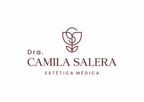 Logo for Dra. Camila Salera: stylized floral design above name, 