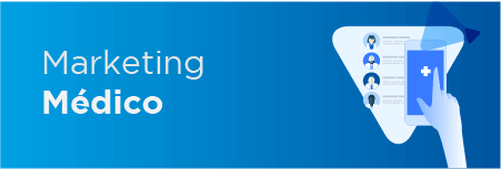 Um banner azul com as palavras médico de marketing