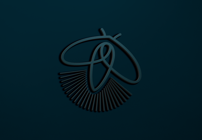 Um logotipo de uma mariposa com um leque em um fundo azul escuro.