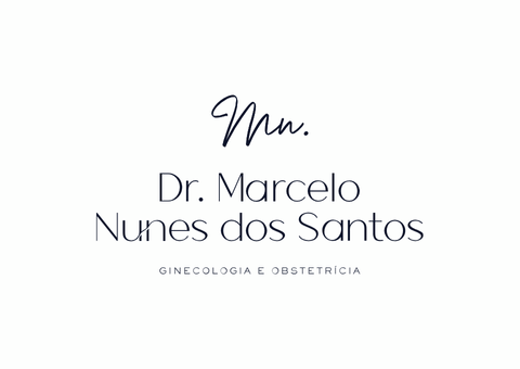 Cartão de visita do Dr. Marcelo Nunes dos Santos, ginecologista e obstetra, com texto em fundo branco.