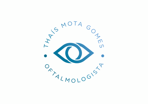 Logotipo: Olho azul estilizado dentro de um círculo, circundado pelo texto 