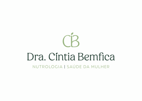Logotipo da Dra. Cíntia Benfica, nutricionista especializada em saúde da mulher. Texto em verde sobre fundo branco.