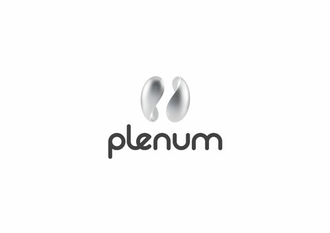 Logotipo do Plenum: Duas formas cinzas, fluidas, acima da palavra 