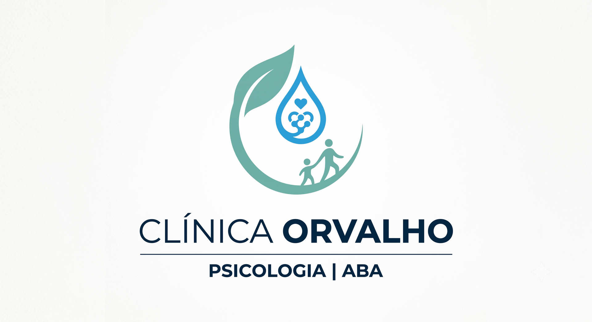 Logo da Clínica Orvalho Psicologia | ABA em tons de azul e verde, com gota e figura humana.