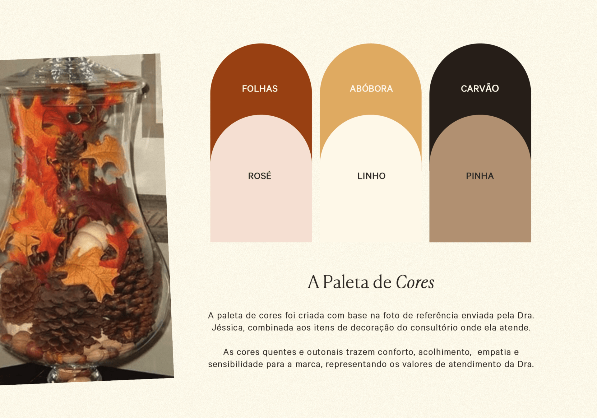 Uma imagem de um vaso cheio de folhas ao lado de uma paleta de cores.