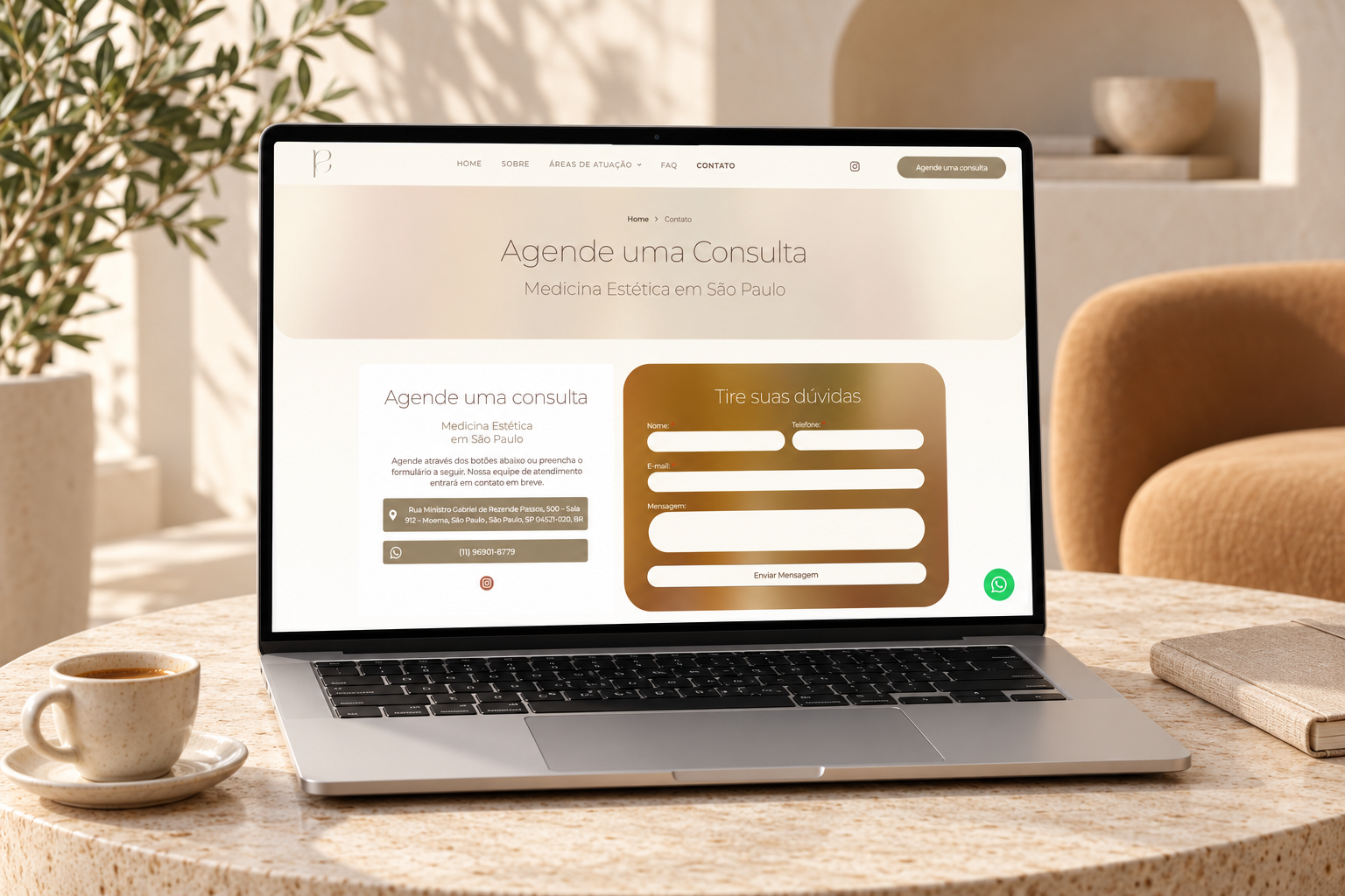 Site demonstrando contato e agendamento de consulta médica em fácil acesso