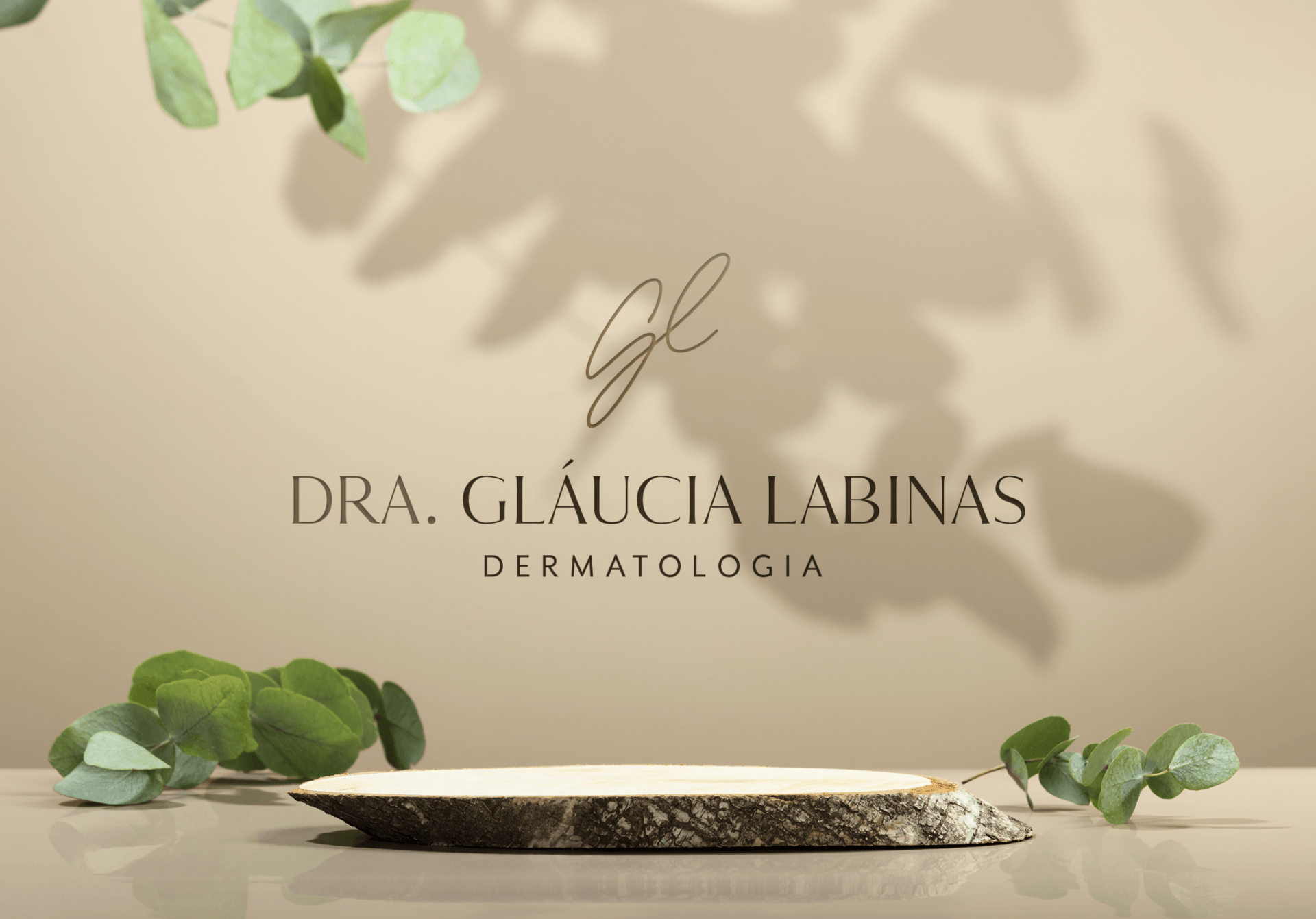 Um logotipo de um dermatologista com um pedaço de madeira em primeiro plano