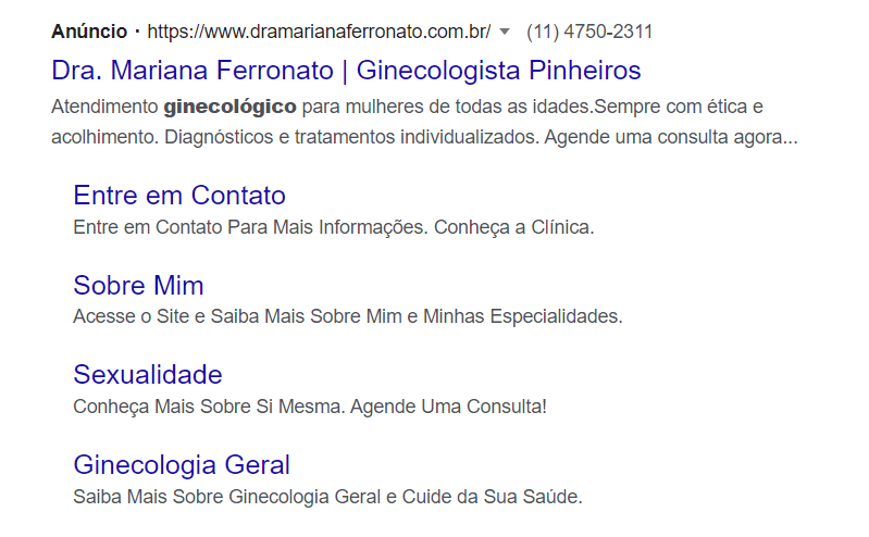Uma captura de tela de uma pesquisa no Google por dr. mariana ferronato