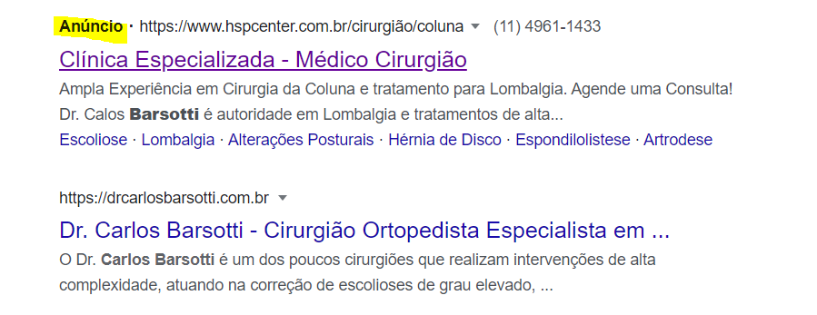 Uma pesquisa no Google por dr. Carlos Barsodi é mostrado