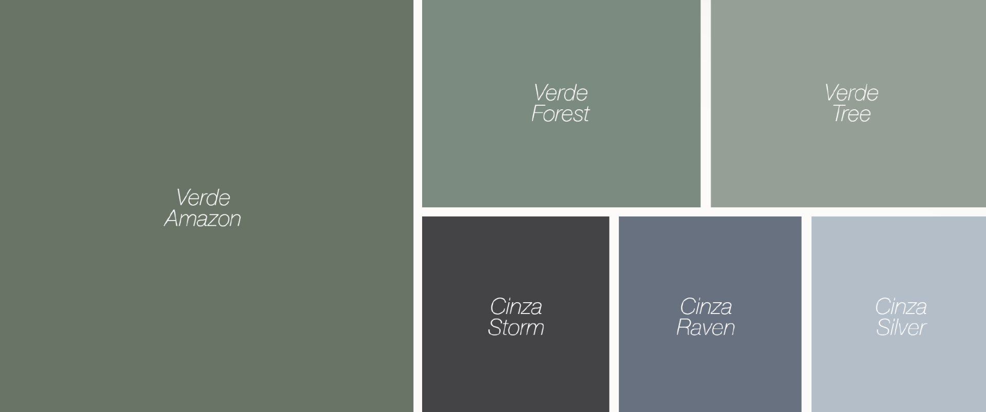 Uma colagem de diferentes tons de tinta verde e cinza.