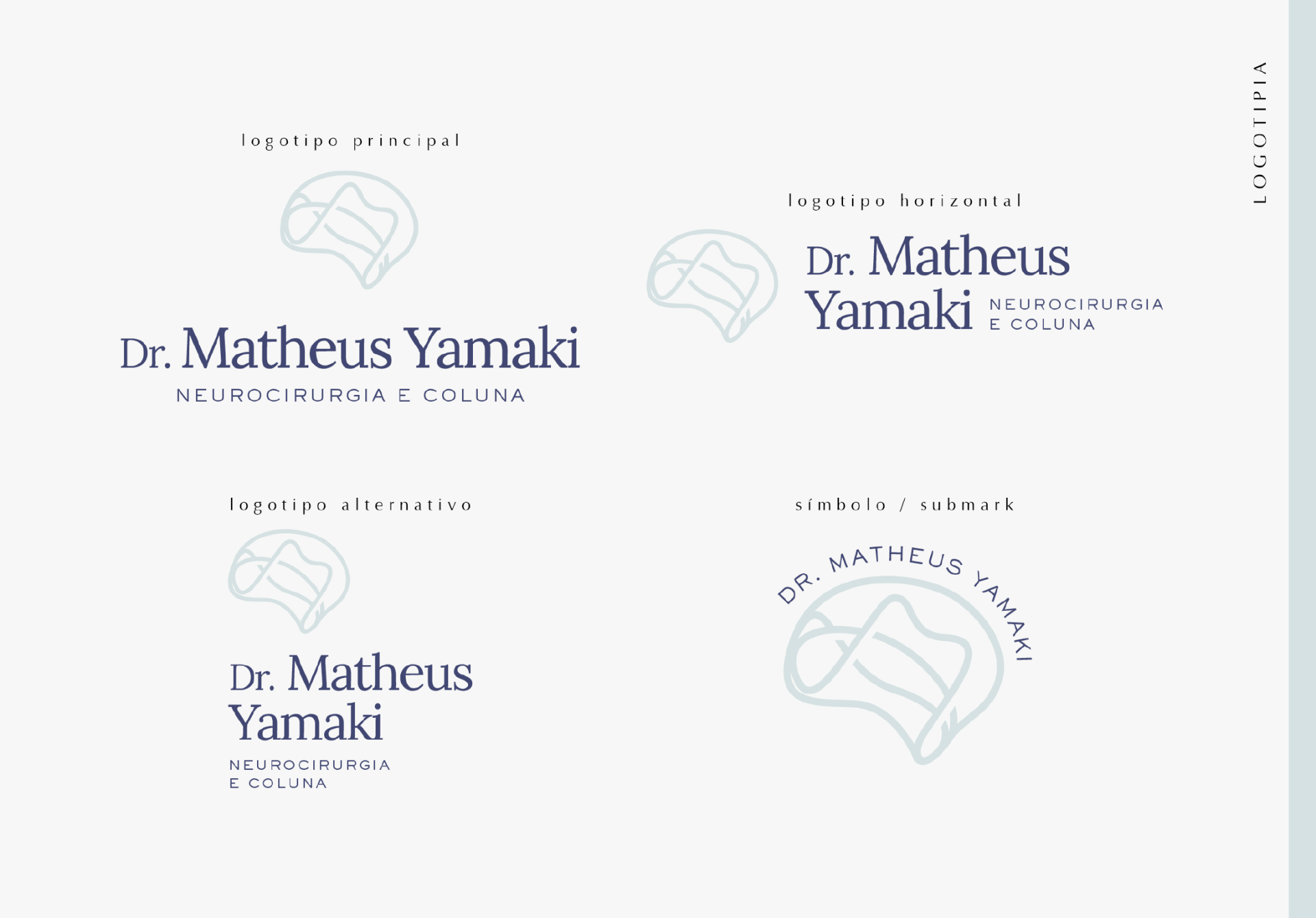 Um conjunto de quatro logotipos para um médico chamado dr. Matheus Yamaki.