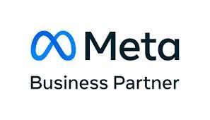 O logotipo do meta parceiro de negócios é azul e preto em um fundo branco.