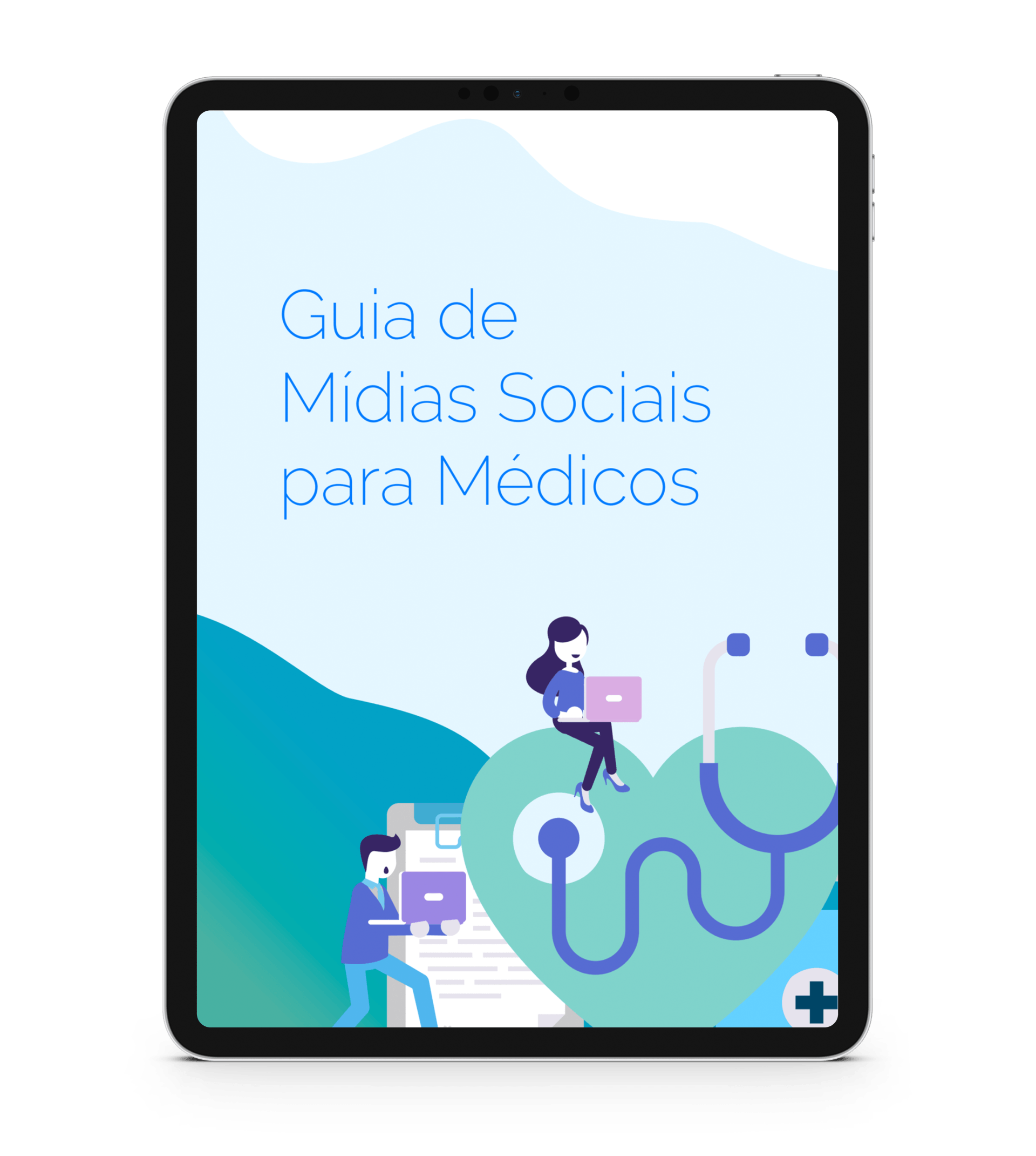 Um tablet com um estetoscópio e um coração.