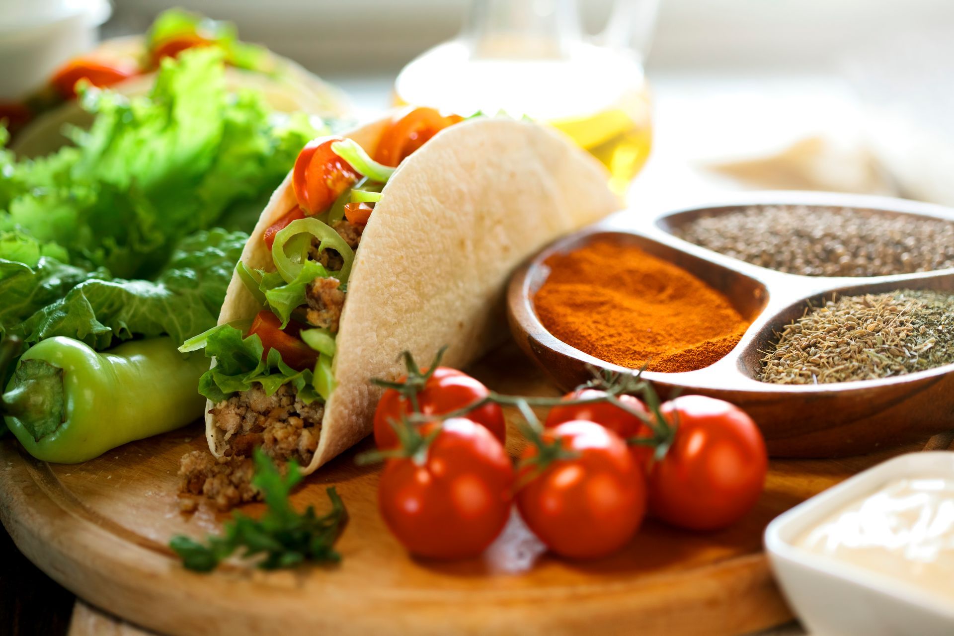 Crispy Taco, salad and spices