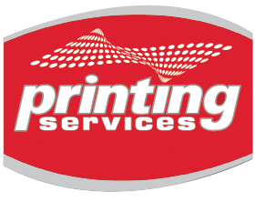 A red and white logo for printing services