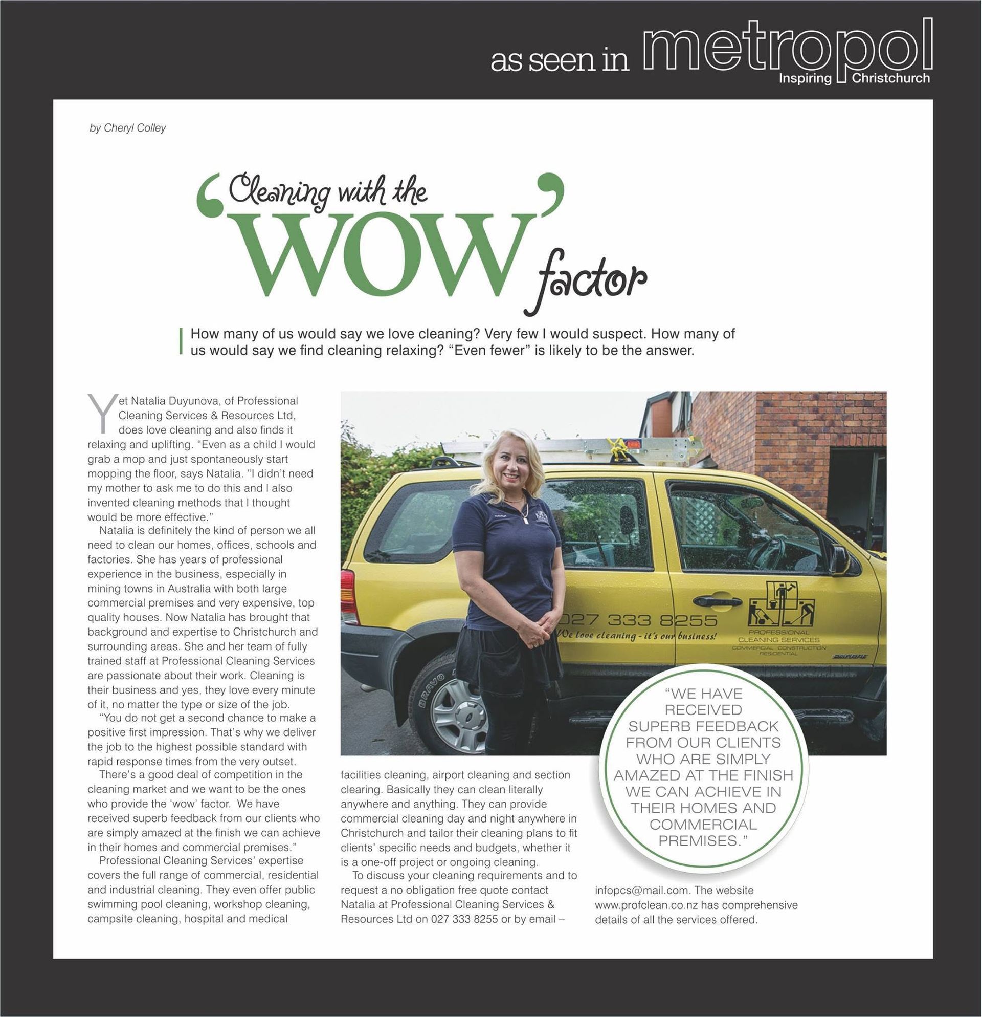 Historic Metropol magazine feature about Natalia Duyunova and Professional Cleaning