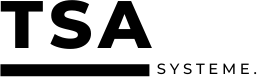 Ein schwarz-weißes TSA-System-Logo auf weißem Hintergrund