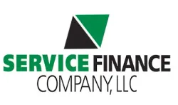 the logo for service finance company , llc is green and black .