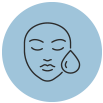 Blue circle icon of a sad face with a teardrop on the right cheek
