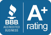 BBB Accredited Business logo with a blue background and an A+ rating.