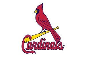 Red cardinal perched on a yellow baseball bat, 