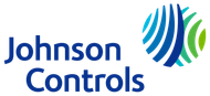 Johnson Controls logo with blue text and a circular design of blue and green curved lines.
