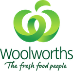 Woolworths logo: Green intertwined apple shape above the text
