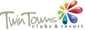 Logo for Twin Towns Clubs & Resorts, featuring text and a colorful floral design.