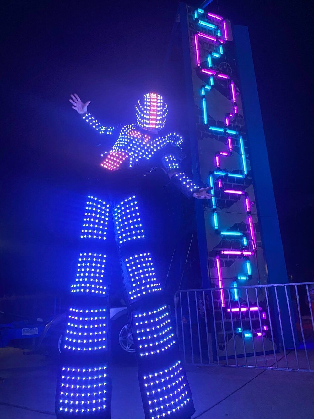 A person in a robot costume