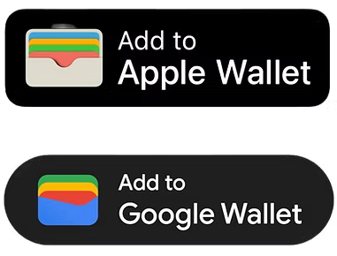 Add to Apple Wallet and Add to Google Wallet buttons on black backgrounds