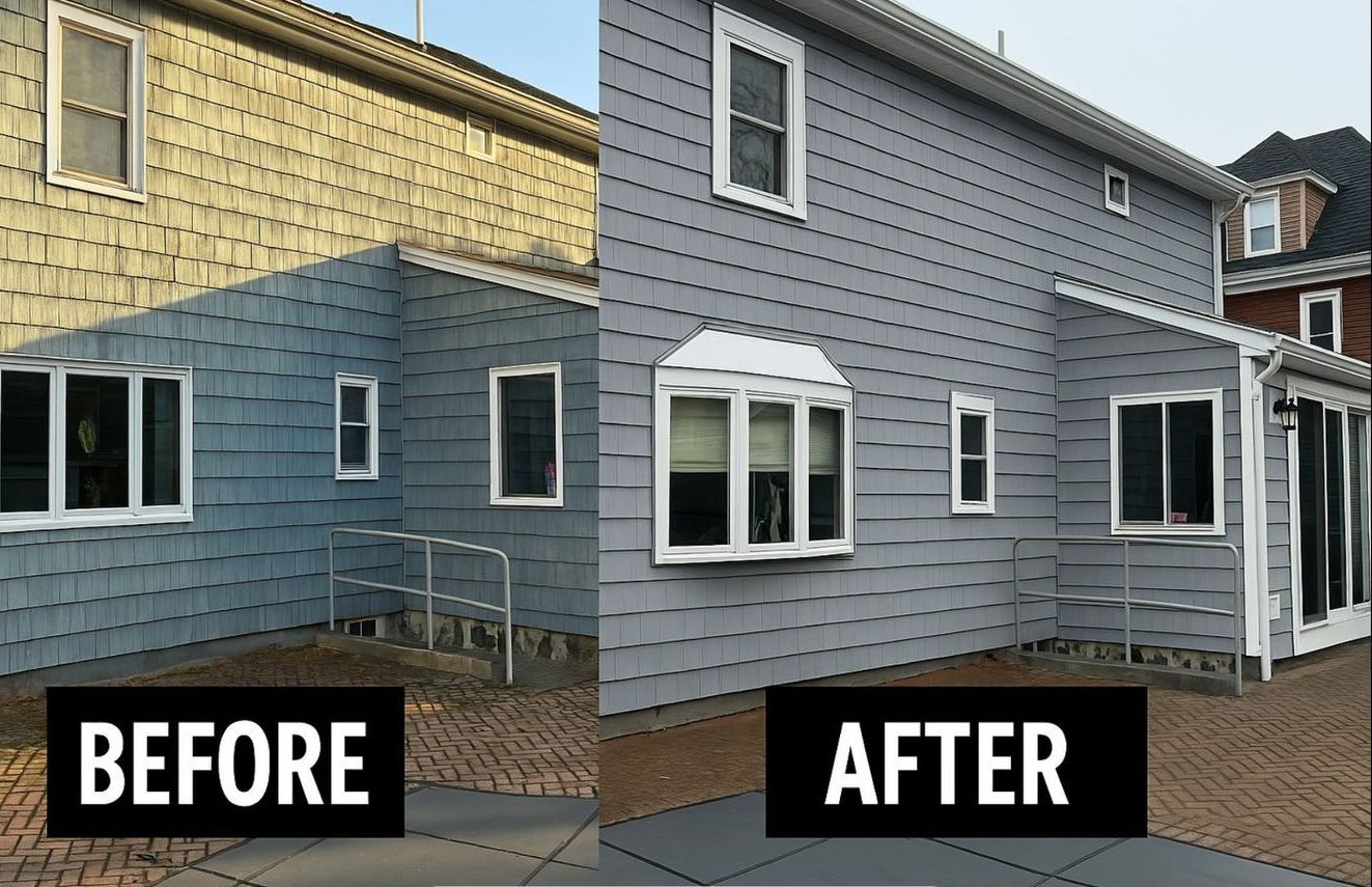 A picture of a house before and after being painted
