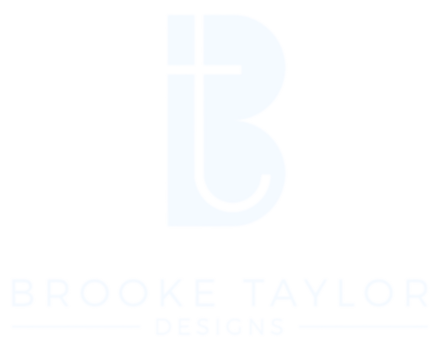 White Brooke Taylor Interiors logo with pale blue monogram and text