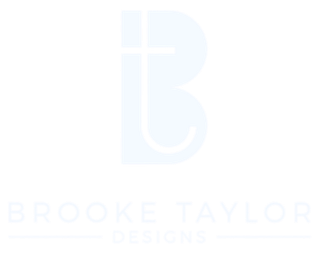 White Brooke Taylor Interiors logo with pale blue monogram and text