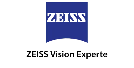 Ein blau-weißes Logo für die Vision-Kompetenz von Zeiss