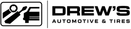 Drew&rsquo;s Automotive & Tires logo with wrench and tire icon in black and white