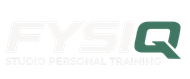 Logo dello studio di personal training FYSIQ in grigio e verde su sfondo nero.