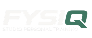 Logo dello studio di personal training FYSIQ in grigio e verde su sfondo nero.