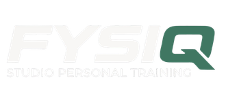 Logo dello studio di personal training FYSIQ in grigio e verde su sfondo nero.